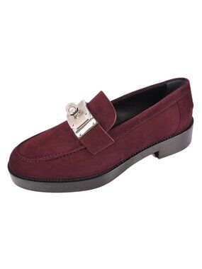 Hermes Loafers Moccasins Hot Kelly Shoes Leather Suede Bordeaux